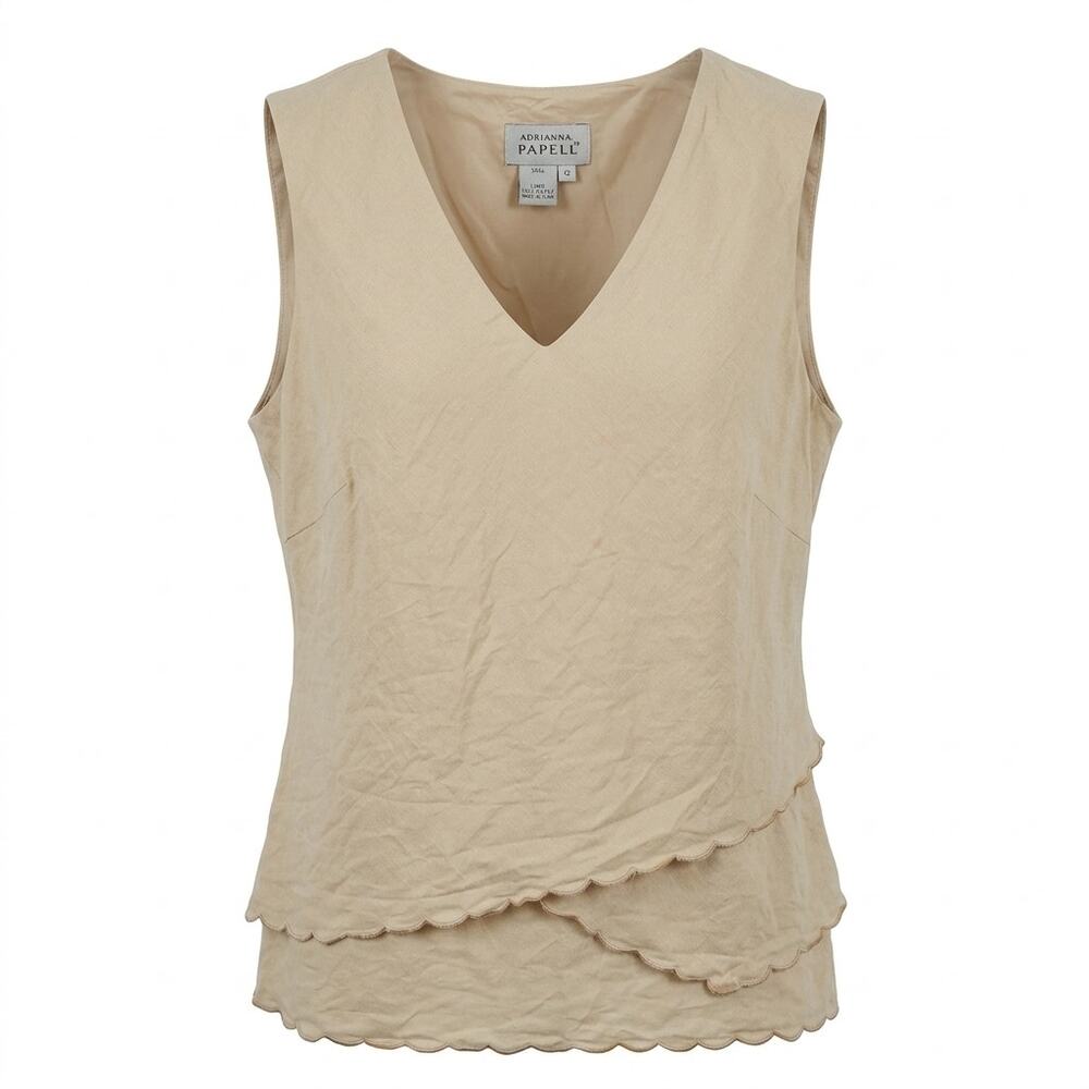 Adrianna Papell Linen Blend Layered Ruffle Sleeveless Blouse Women Size 12